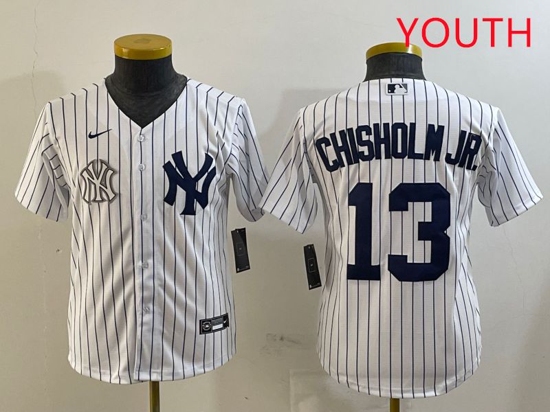 Youth New York Yankees 13 Chisholm jr White Stripe Game 2025 Nike MLB Jersey style 7